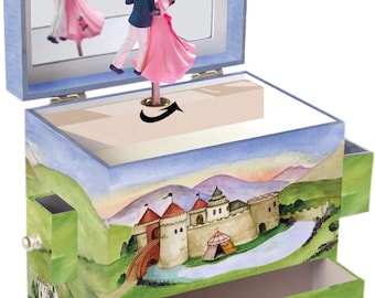 Enchantmints Prince And Princess Musical Jewelry Box for girls, Kids Treasure Chest to Store Jewelry Items for Birthdays Valentine's Gifts