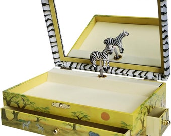 Enchantmints Zebra Musical Jewelry Box for kids: Charming Melodies for Kids! Plays 'Arabesque' Tune. Perfect gift with 3 Pullout Drawers