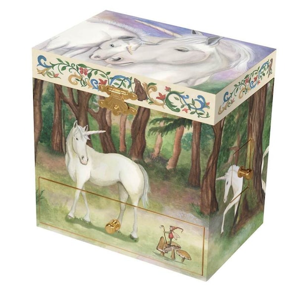 Enchantmints Unicorn musical Jewelry Box for Girls – Kids Treasure Box with 4 Pullout Drawers & Spinning Unicorn Figurine for gifts