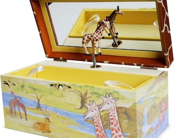 Enchantmints Giraffe Musical Jewelry Box: Whimsical Elegance & Melodic Joy! Plays 'Around the World in 80 Days' Tune.