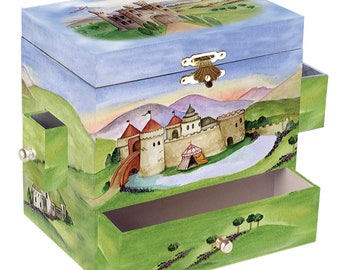 Dragon Castle Musical Jewelry Box for Kids – Secret Drawers, Spinning Dragon Figurine, Sorcerer’s Apprentice Melody