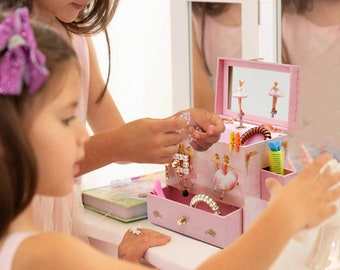Enchantmints Ballerina Schmuckschatulle für Mädchen, Kinder Schatz Aufbewahrungsbox mit 4 Schubladen, kinderzimmerdekor, Kinder Spieluhr, Ideales Geburtstagsgeschenk