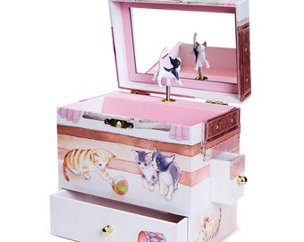 Enchantmints Curious Kittens Musical Jewelry Box for Girls, Boys Treasure Box with 4 Pullout Drawers for Coins & Bands, Ideal Gift for kids