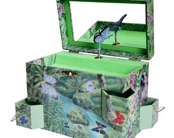 Enchantmints Mariposa Butterfly Musical Jewelry Box - 3 Pullout Drawers, Butterfly Spins to Music, Perfect for Gifts & Keepsakes