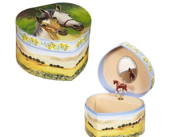 Enchantmints Love Of Horses Heart Music Box for kids, Heart Shaped Kids Treasure Box for Birthday Holiday Valentine Gifts, Jewelry organizer