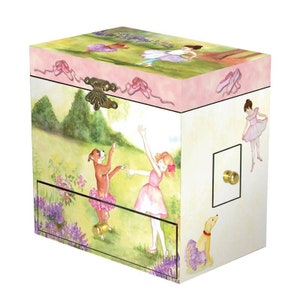 Enchantmints Two Times Tutu Musical Jewelry Box for Girls – Kids Treasure Box with 4 Pullout Drawers & Spinning Ballerina Figurine for gifts