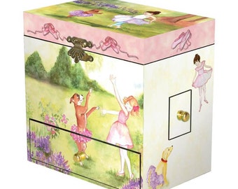 Enchantmints Two Times Tutu Musical Jewelry Box for Girls – Kids Treasure Box with 4 Pullout Drawers & Spinning Ballerina Figurine for gifts