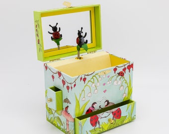 Enchantmints Lady Bugs Musical Jewelry Box for kids - Merrily We Roll Along Tune.