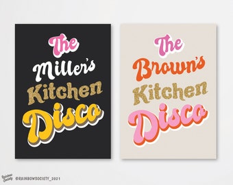 Disco print - Kitchen Disco Print - Disco poster - Disco surname print - Kitchen Print - Retro Disco Print - Wedding Gift - Retro kitchen