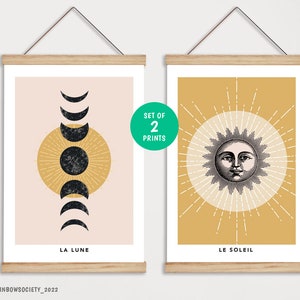 Moon Phases Print - Moon phase poster - Moon and Sun poster - La Lune & Le Soleil - Retro Moon sun Print - Moon wall art - boho moon print