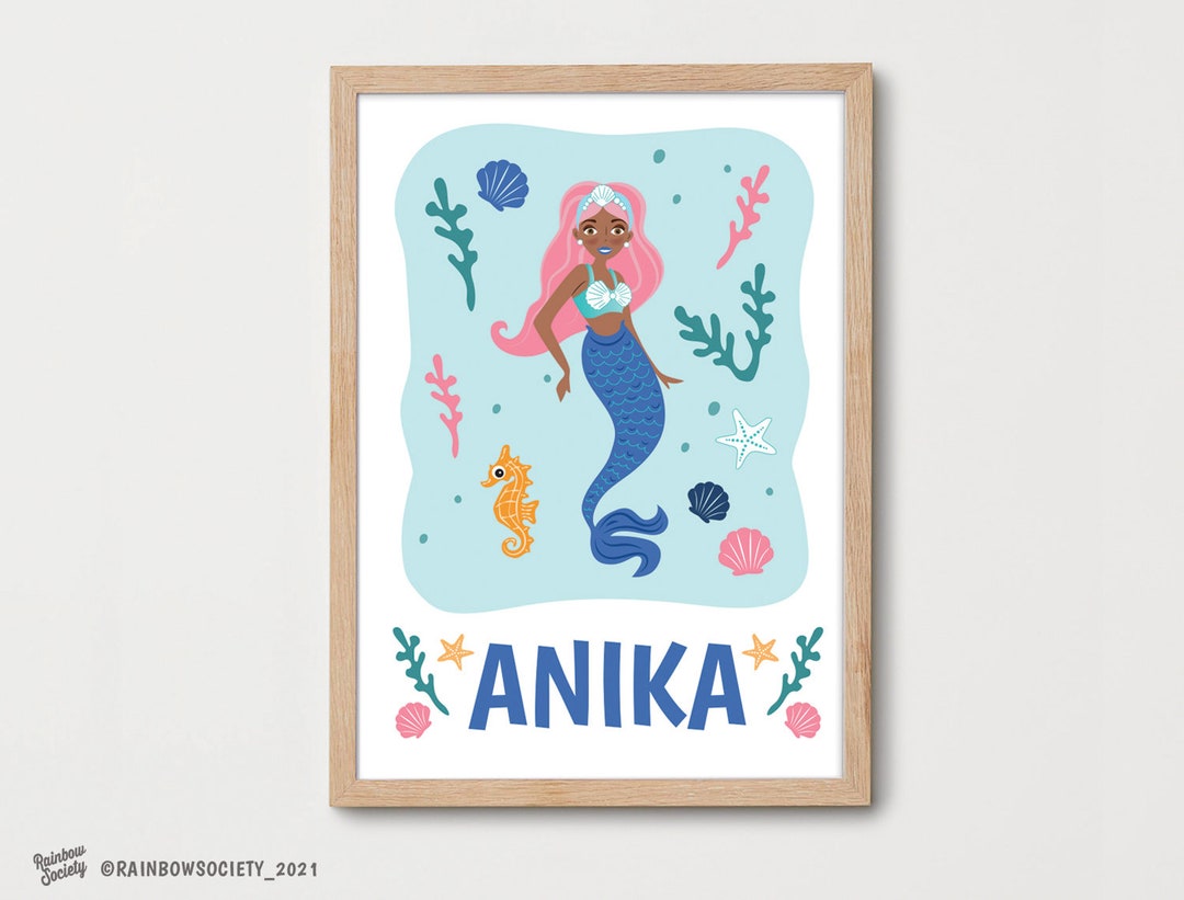 Personalized Mermaid Name Print: Girls Nursery Wall Art - Etsy