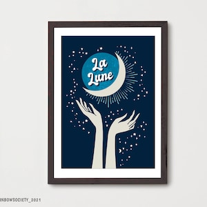 Retro La Lune Moon Print: Boho Wall Art