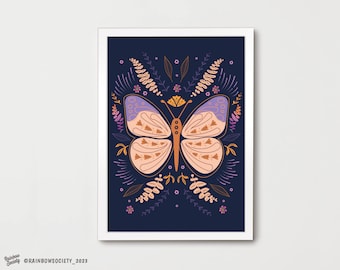 Butterfly Floral Boho Print: Colorful Home Decor Poster