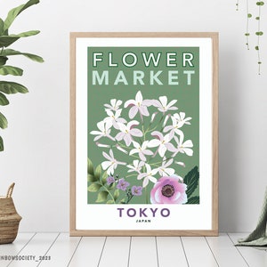 Impressão FLOWER MARKET - Mercado de flores de Tóquio - Impressão de flores retrô - Arte floral de parede - Impressão de flores - Impressão de Tóquio Japão - Arte de parede de flores de Tóquio