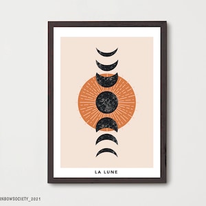 Moon Phases Print - Moon phase poster - Moon poster - La Lune print - Retro Moon phase Print - Moon phases wall art - boho moon print - moon