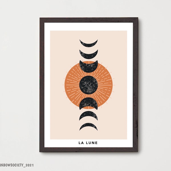 Moon Phases Print - Moon phase poster - Moon poster - La Lune print - Retro Moon phase Print - Moon phases wall art - boho moon print - moon