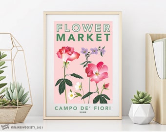 FLOWER MARKET Print - Rome flower market - Retro flower print - Floral wall art - Flower Print - Flower home decor - Flower wall art -Floral