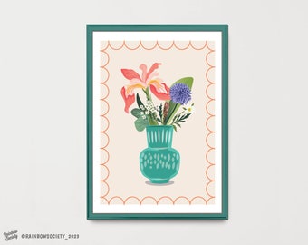 BOHO Flower Print - flower print - flower poster - boho wall art - Flower vase print - boho home decor - Flower wall art - Abstract flowers