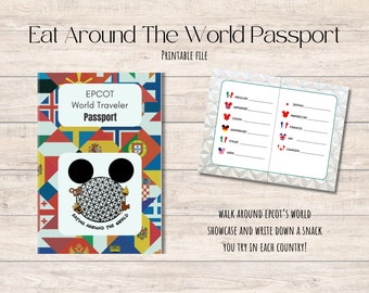 Pasaporte imprimible para comer alrededor del mundo / Pasaporte alimentario de Epcot / Escaparate mundial