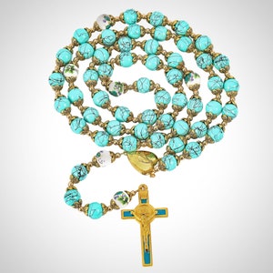SUNNYCLUE 1 Box 276Pcs Rosary Cross Charms Round Cross Beads Beading  Bracelets Making Kit DIY Synthetic Turquoise Beaded Adjustable Stretch  Rosary