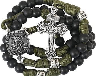 St Michael Paracord Rosary Rugged Beaded Cord Necklace Catholic Pardon Crucifix