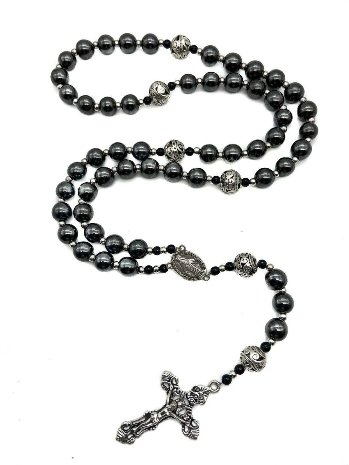 Black Rosary Beads Natural Hematite Catholic Rosary Necklace - Etsy