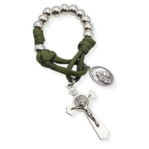 One Decade Paracord Rosary Silver Beads Pocket Car Pray For Us St. Joseph Medal with St. Benedict Cross