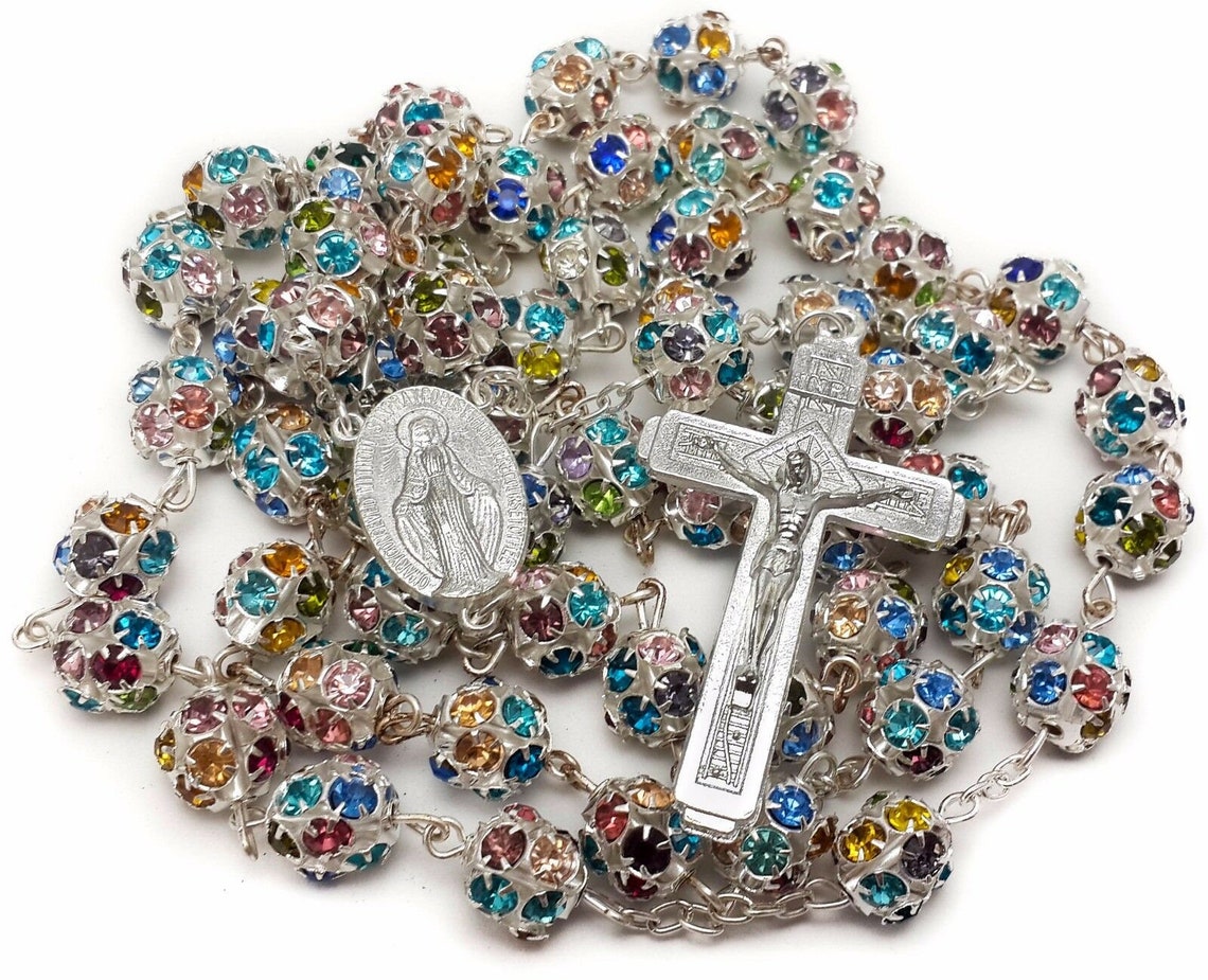 Colorful Beads Rosary Necklace Silver Catholic Chaplet - Etsy