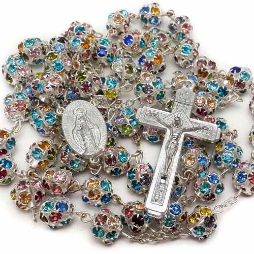 Colorful Beads Rosary Necklace Silver Catholic Chaplet - Etsy