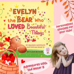 Libro infantil personalizado: El oso que amaba las cosas bellas, libro del alfabeto, aprendizaje de las letras, regalo de cumpleaños, libro personalizado