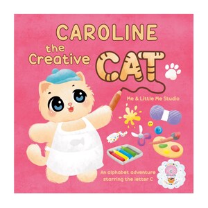 Libro infantil personalizado - El gato creativo, libro del alfabeto, aprendizaje de letras, regalo de cumpleaños, libro personalizado, regalo para niña, letra C