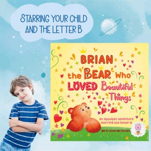 Libro infantil personalizado: El oso que amaba las cosas bellas, libro del alfabeto, aprendizaje de las letras, regalo de cumpleaños, libro personalizado