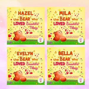 Libro infantil personalizado: El oso que amaba las cosas bellas, libro del alfabeto, aprendizaje de las letras, regalo de cumpleaños, libro personalizado