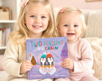 Personalized Baby Book - Two Penguins, Siblings Storybook, Twins Adventure Story