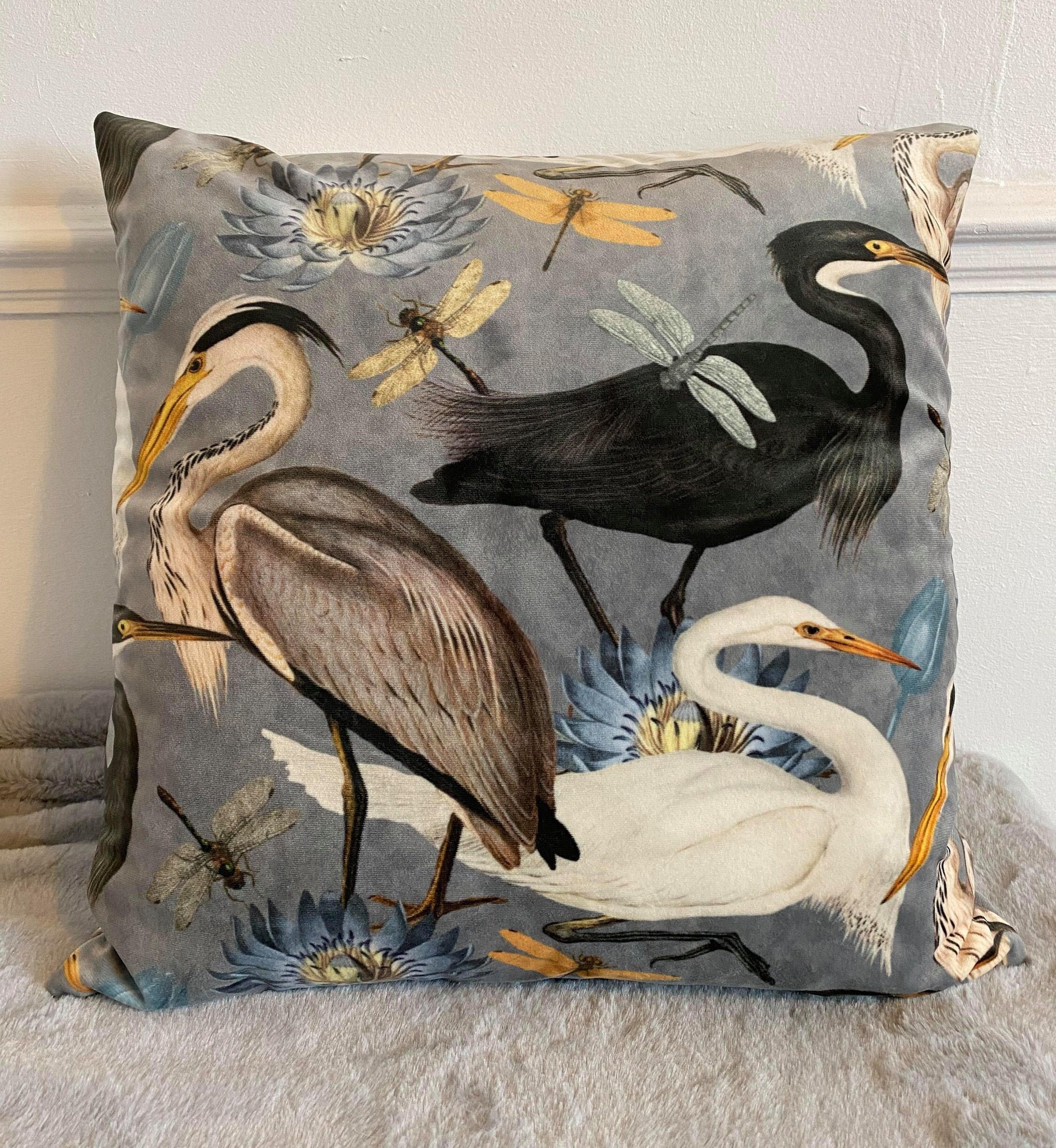 Grey heron velvet cushion / bird cushions / handmade cushion Etsy