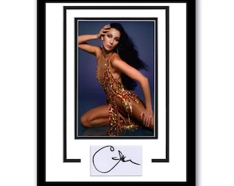 Cher "Stars", cantante, autógrafo firmado, marco personalizado, 11 x 14, exhibición con paspartú