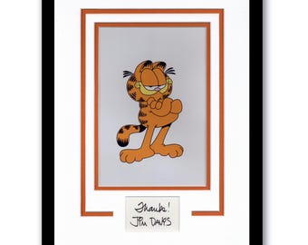 Jim Davis &quot;Garfield&quot; AUTOGRAFIE gesigneerd op maat ingelijst 11 x 14 gematteerd display C