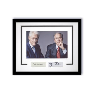 Exhibición personalizada con marco de 11 x 14 con autógrafos de Bill Clinton y George W. Bush