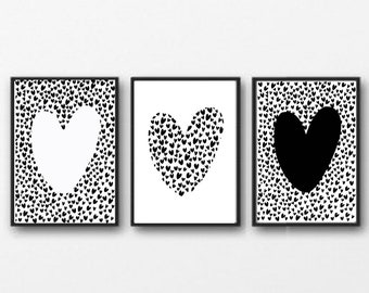 Polka dot love heart prints set of three | Set of three | Love print | Hearts | Polka dot | House print | Home decor print | Valentine’s
