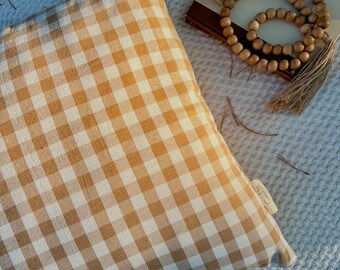 Brown/white Gingham Check Cushion | Brown Plaid Throw Pillow Cover | French Farmhouse decor | Gingham Plaid cushion cover | Neutral Decor|