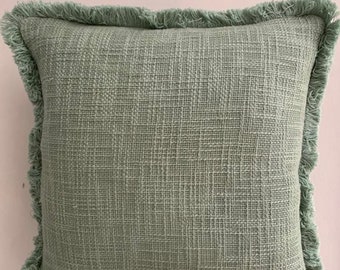 Sage green Boho handwoven fringe cushion cover | Modern Bohemian decorative pillow cover|Minimalist throw pillow | Autumn Urban Decor |