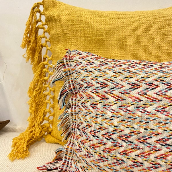 Multi-colored Boho fringe cushion cover| Zigzag colourful pillow | Geometric Lumbar Throw cushion | Bohemian Home Decor |Summer decor|