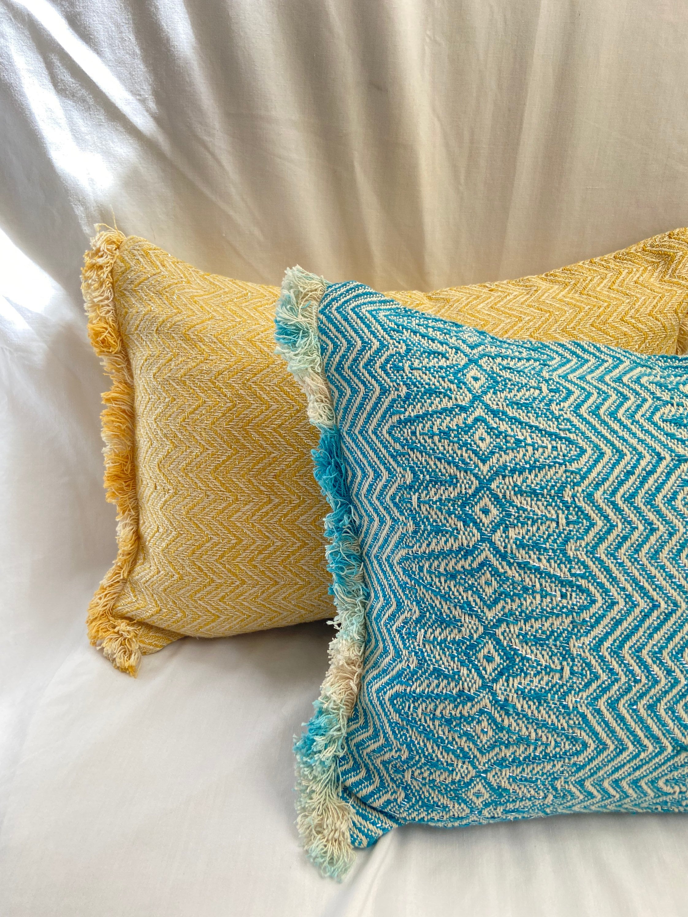 Housse de Coussin à Franges Boho Bleu Turquoise| Coussin Décoratif Géométrique | Lancer Lombaire Sur