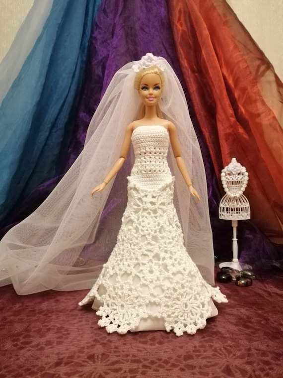 Elegante vestido tejido a crochet para Barbie. Archivos PDF. Etsy Mexico