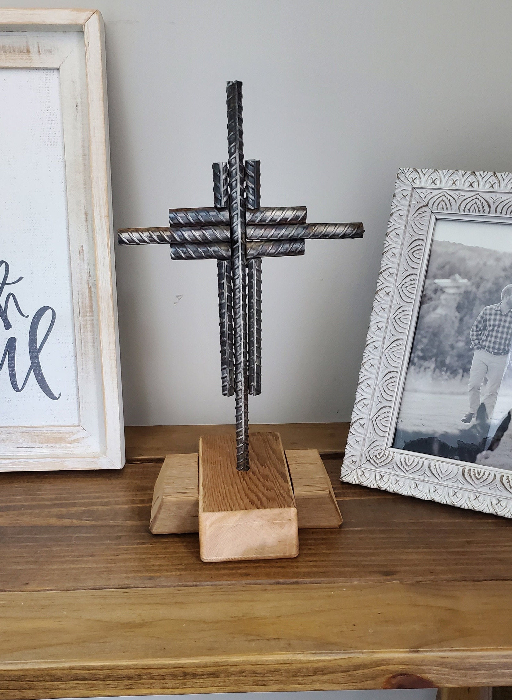 Rebar cross & cedar base Etsy