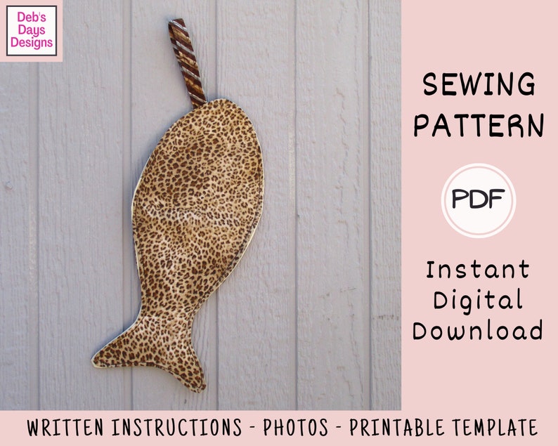 Cat Christmas Stocking PDF SEWING PATTERN, Digital Download, How to Make a Fish-Shaped Kitty Gift from Santa, Holiday Pet Project Tutorial image 3