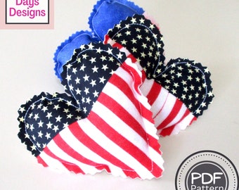 Americana Hearts PDF SEWING PATTERN, Digital Download, How to Make Handmade 4th of July Fabric Shapes, Stuffed Tiered Tray Decor Tutorial