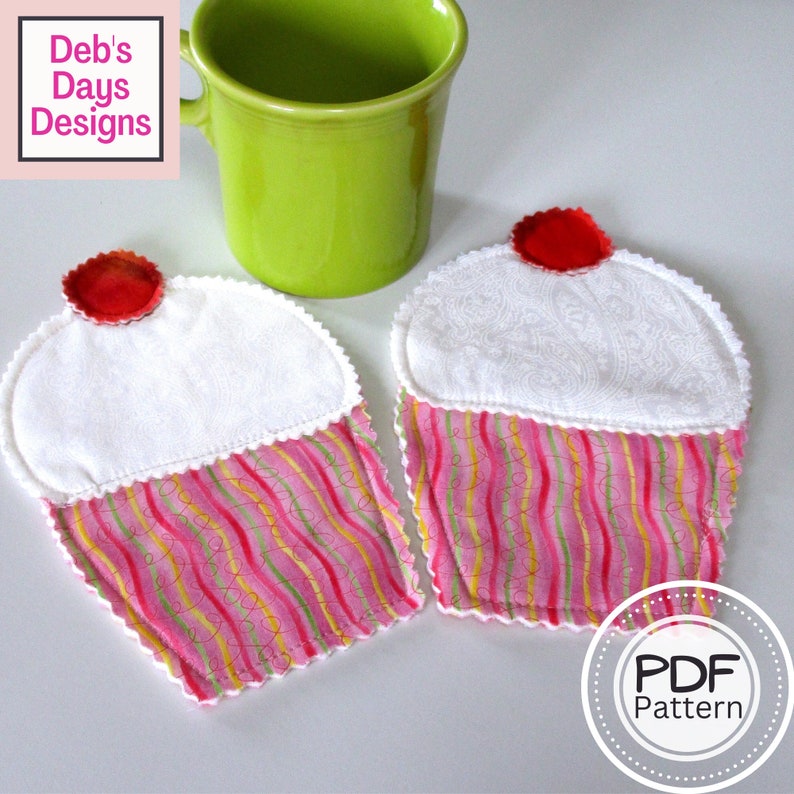 Cupcake Coasters PDF SEWING PATTERN, Digital Download, How to Make Handmade Quilted Cloth Fabric Drink Coasters, Birthday Crafts Tutorial image 1