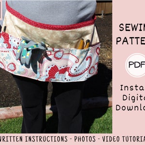 Gardening Apron PDF SEWING PATTERN, Digital Download, How to Make a Pocketed Cotton Apron, Utility Sewing Organizer, Easy Project Tutorial image 5