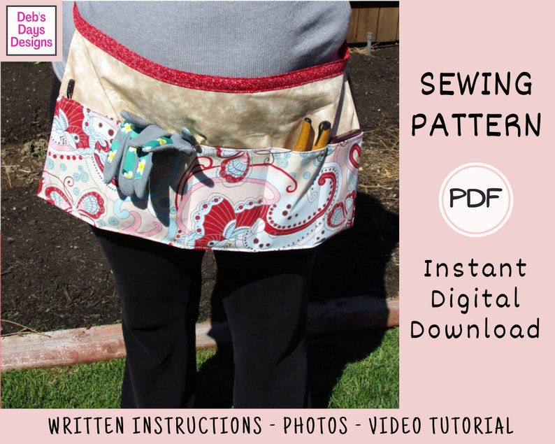 Gardening Apron PDF SEWING PATTERN, Digital Download, How to Make a Pocketed Cotton Apron, Utility Sewing Organizer, Easy Project Tutorial image 5